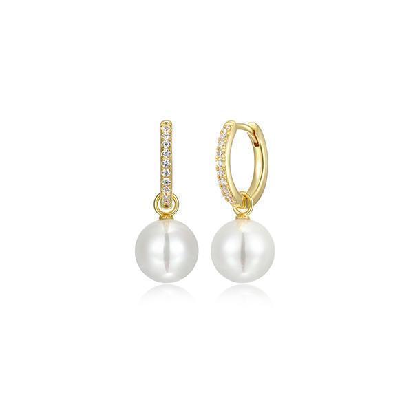 Diamondlite Cubic Zirconia 9mm Shell Pearl Earrings - Gold