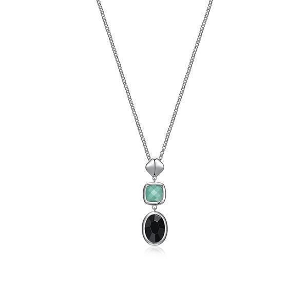 NR0LBU4-W "Mirage" Cushion Cut Amazonite and Oval Hematite Necklace