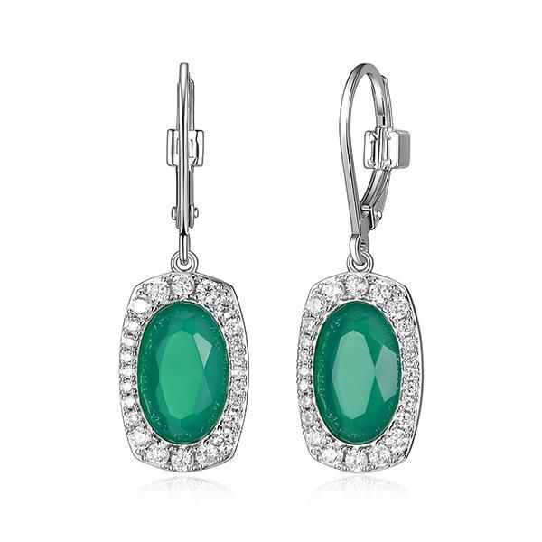 ER2LCGLA4-W Sterling Silver AUREOLE Oval Chrysoprase Cubic Zirconia Leverback Earrings