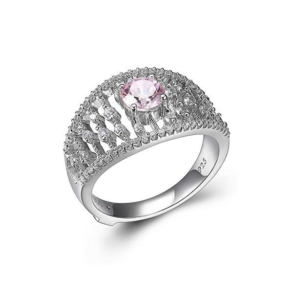 RR4LA9X06-W-7 Sterling Silver STARBURST Clear and Pink Cubic Zirconia Wide Ring Size 7