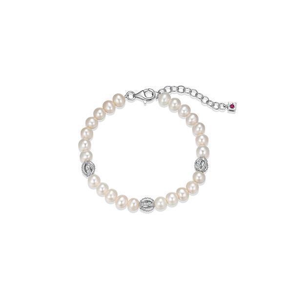 BR1LAN0-W "Luna" Sterling Silver White Pearl and Cubic Zirconia Cage Bracelet