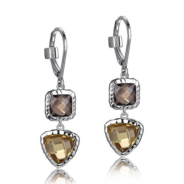 ER2LC7AEK-W Sterling Silver Smoky Quartz and Honey Citrine Dangle Leverback Earrings