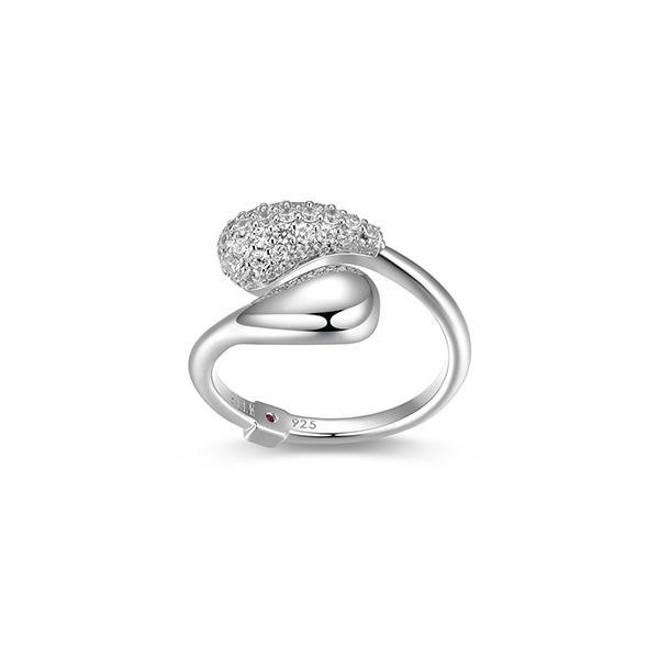 RR4LAJS00-W-7 Sterling Silver RAINDROP Pave Cubic Zirconia and Puffy Pear Shape Bypass Ring Size 7