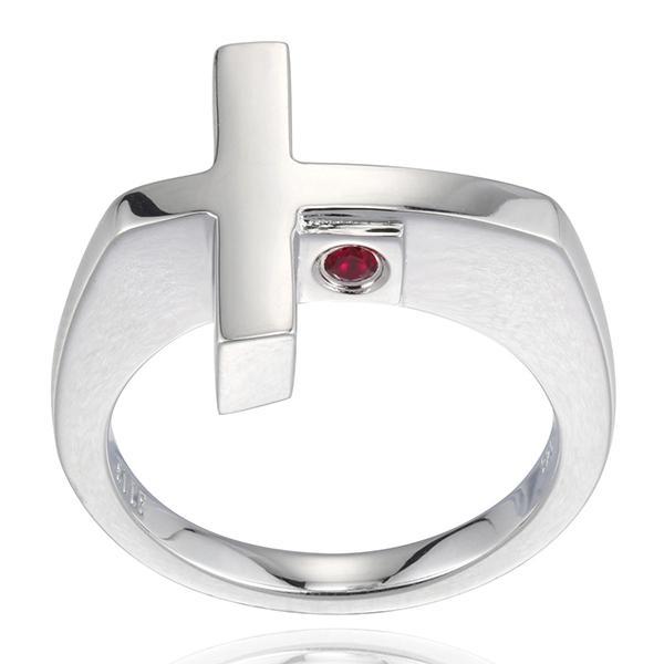 RR4L882A0-W-7 Sterling Silver Plain Sideways Cross Ring Size 7