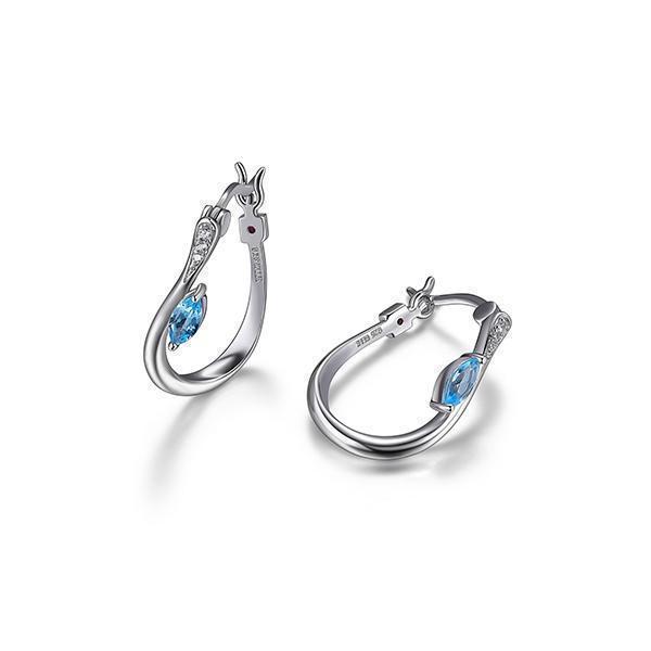 ER2LCA9-W "Moon Shadow" Sterling Silver Blue Topaz and Cubic Zirconia Hoop Earrings