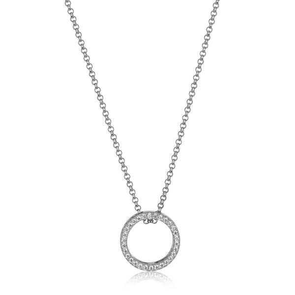 NR0LBGD0-W Sphere Cubic Zirconia Open Circle Necklace