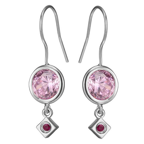 ER2LBG406-W Sterling Silver Rose Cubic Zirconia with ELLE Ruby Logo Fishhook EarringS