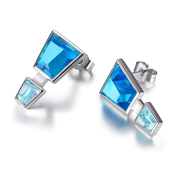 ER2LC1925-W Sterling Silver Double Blue Topaz Cubic Zirconia Post Earrings