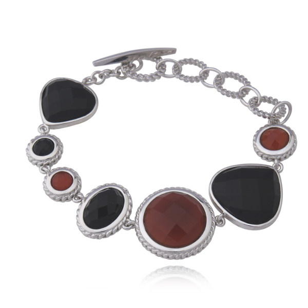 BR1LA202-W-8 Perimeter Black and Red Agate Toggle Bracelet