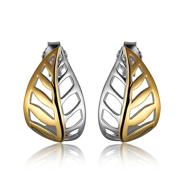 ER2LC4ZA0-2T Sterling Silver Leaf Two Tone Post Earrings