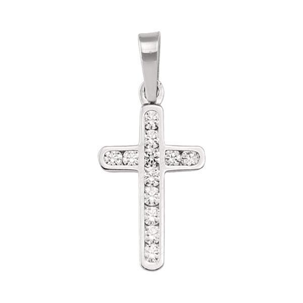 18K White Gold Cross Pendant with Cubic Zirconia stones