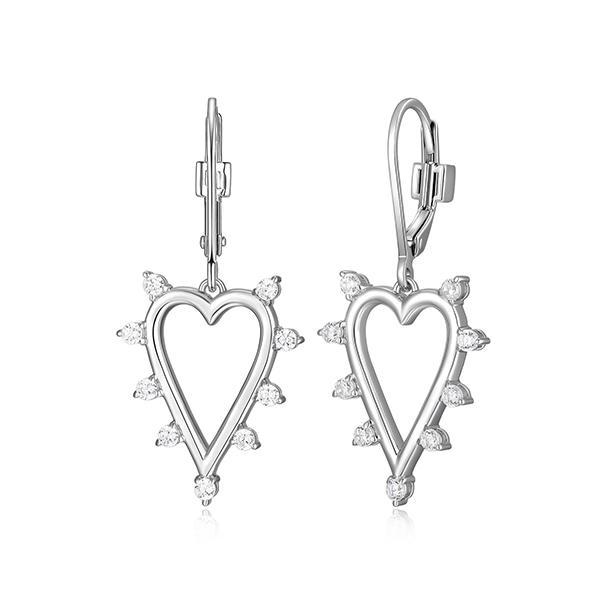 ER2LCSJ00-W Sterling Silver SPIKE Heart Shape and Cubic Zirconia Leverback Earrings