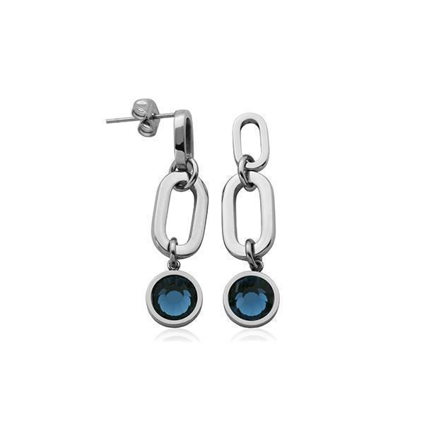 CJ Steelx Blue Crystal Link Stainless Steel Earrings