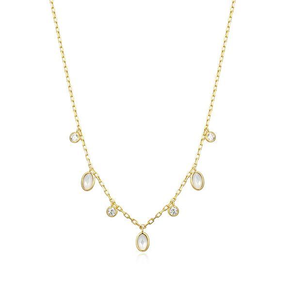 N30AD3KA9-Y-16 Sterling Silver Oval Mother of Pearl and Diamondlite Cubic Zirconia Multidrop Necklace Size 16