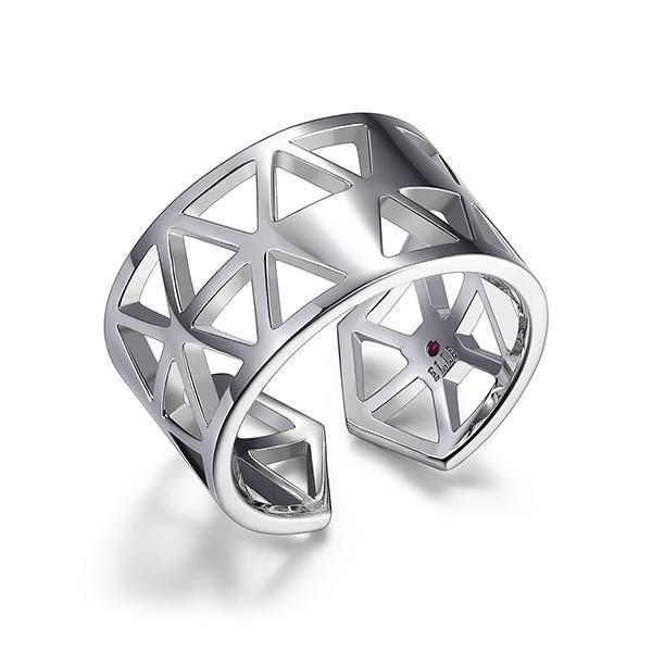 RR4LA9HA0-W-7 Sterling Silver Triangular Pattern Wide Open Ring. Size 7