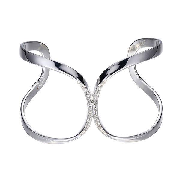 BR1LADH0-W-6.75 River Cubic Zirconia Ribbon Open Cuff Bangle Size 6.75