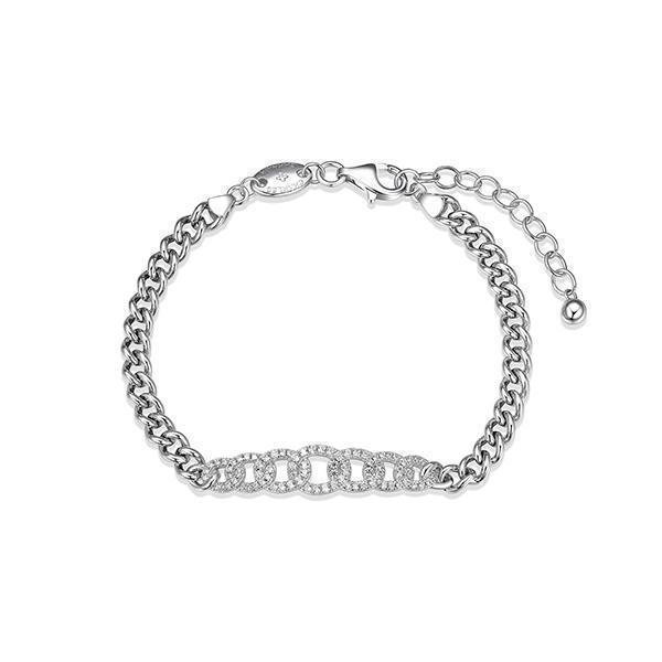 BR1Q1CY-W Sterling Silver "Cuban Link" Curb Chain Link with Cubic Zirconia Bracelet