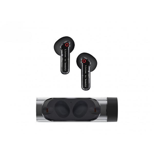 Sleek Capsule Design TWS Bluetooth Wireless Earbuds Ultimate Sound Superior Audio KIBW08 for Universal Cell Phone And Bluetooth Device - Black