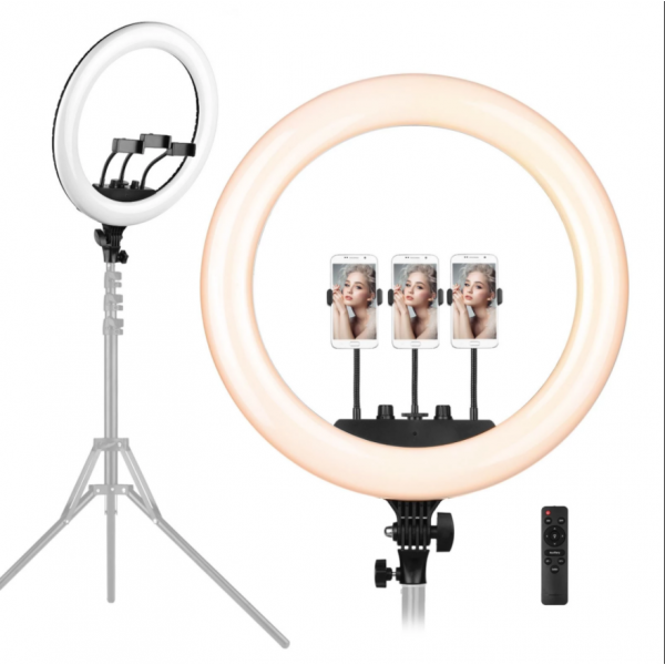 14 inch Selfie Ring Light with 3 Cell Phone Holder, Remote Controller, and 76 inch Tripod Stand for Live Stream, Makeup, YouTube Video, Photography TikTok, & More Compatible with Universal Phone - Black