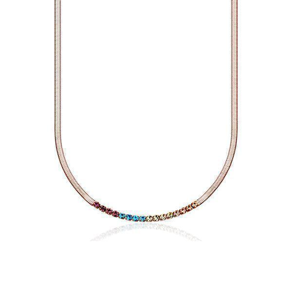 CJ Steelx Rainbow Crystal Snake Chain Necklace - Rose