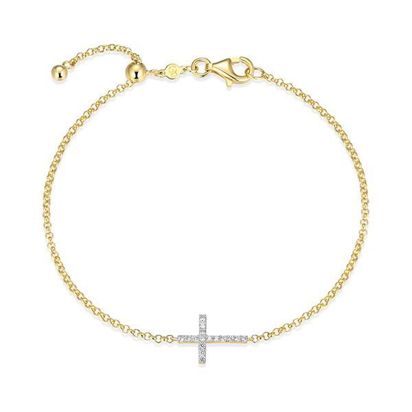 CJ Monte sterling silver lab­created diamond adjustable sideways cross bracelet