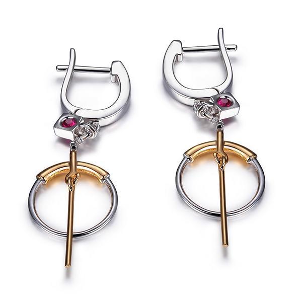 ER2LC1V94-2T Sterling Silver Large Circle and Bar Two Tone Clasp Earrings