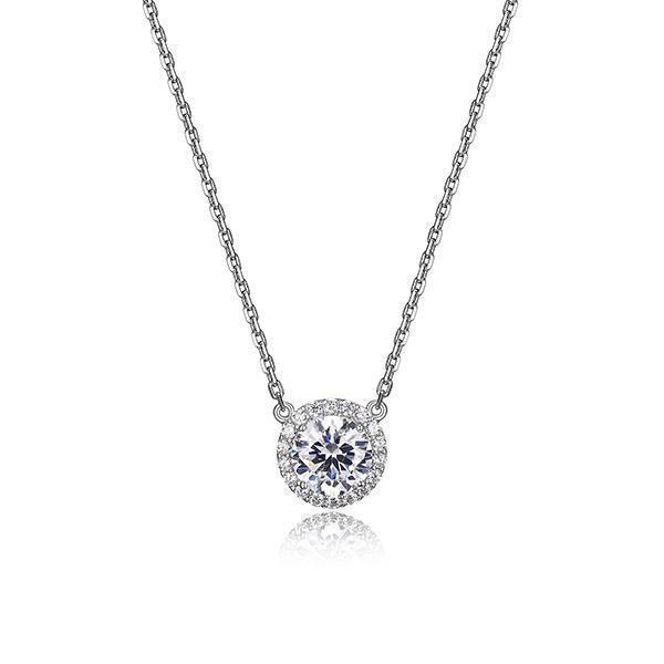 Diamondlite Cubic Zirconia 6.5mm Round Halo Necklace - Silver