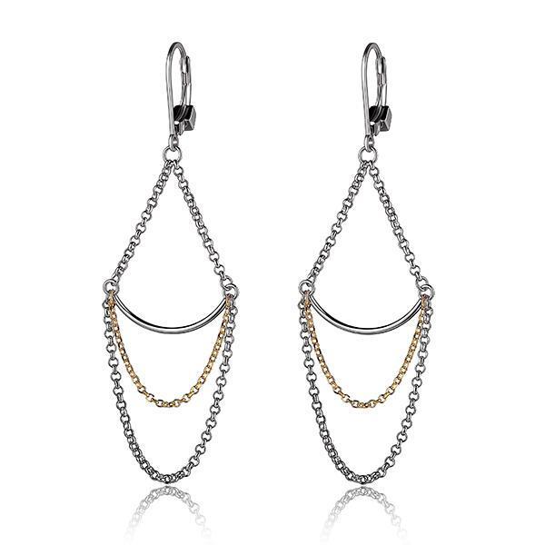 ER2LC53A0-2T Sterling Silver Multi Chain Leverback Two Tone Earrings