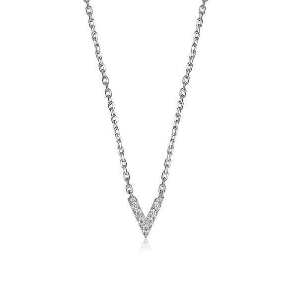 Diamondlite Cubic Zirconia Mini Initial V Necklace - Silver