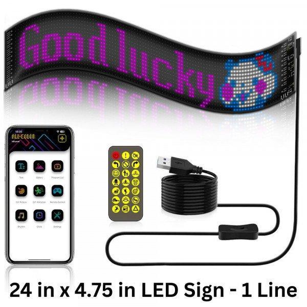RGB LED Colorful Scrolling Animation/Text Message Sign Digital Screen Display Board Waterproof 24in x 4.75in - 1 Line for Bespoke Design Adjustments - Black
