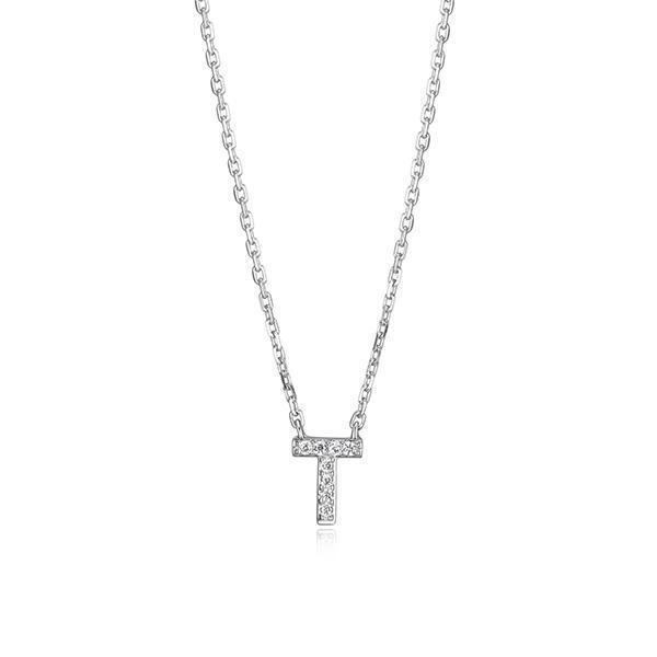Diamondlite Cubic Zirconia Mini Initial T Necklace - Silver