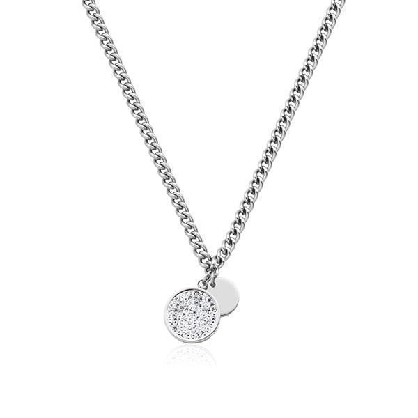 CJ Steelx Micropave Crystal and Disc Charm Necklace - Silver