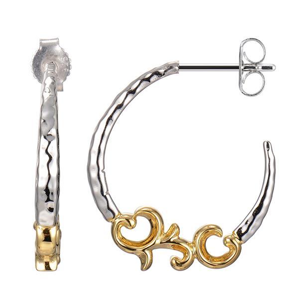 ER2LBXR97-2T Sterling Silver Three Forth Vine Detail Two Tone Hoop Earrings