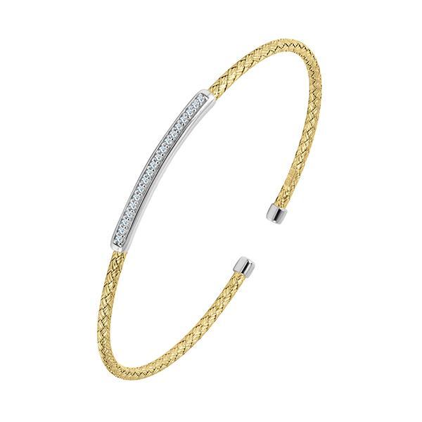 BCGS1Q04Q9-2T Sterling Silver KATE 2mm Woven Cubic Zirconia Two Tone Bar Cuff
