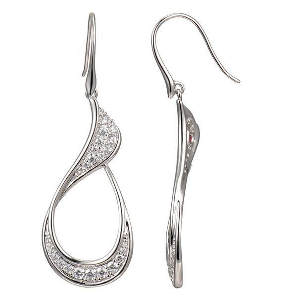 ER2LBZL00-W Sterling Silver Micro Pave Cubic Zirconia Ribbon Wire Hook Earrings