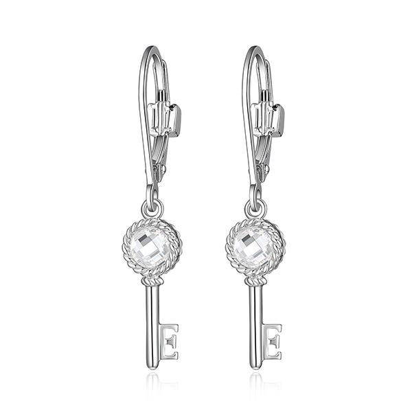 ER2LCGD00-W Sterling Silver LOCK AND KEY 4MM Cubic Zirconia Leverback Earrings