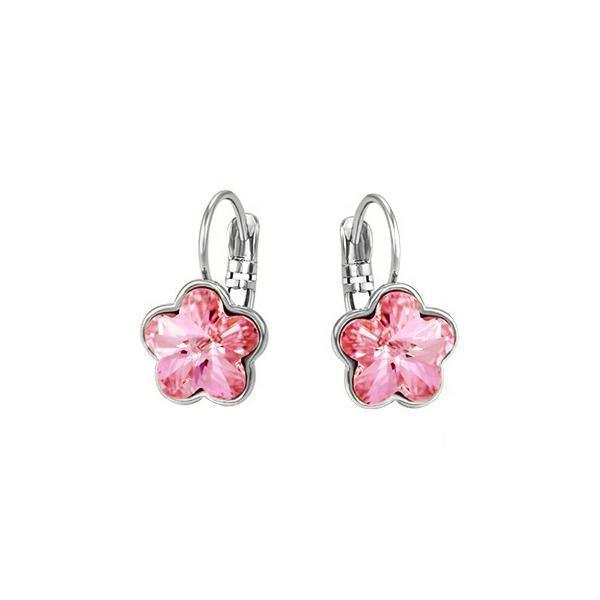 Swarovski Elements Crystal Flower Drop Earrings - Rose