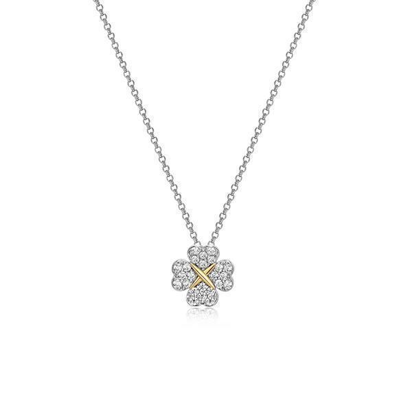 Diamondlite Cubic Zirconia Love and Kisses Single Clover Necklace - Silver and Gold