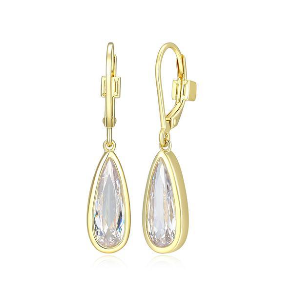 E32LCV000-Y Sterling Silver LUSTRE Long Pear Shape Cubic Zirconia Dangle Leverback Earrings