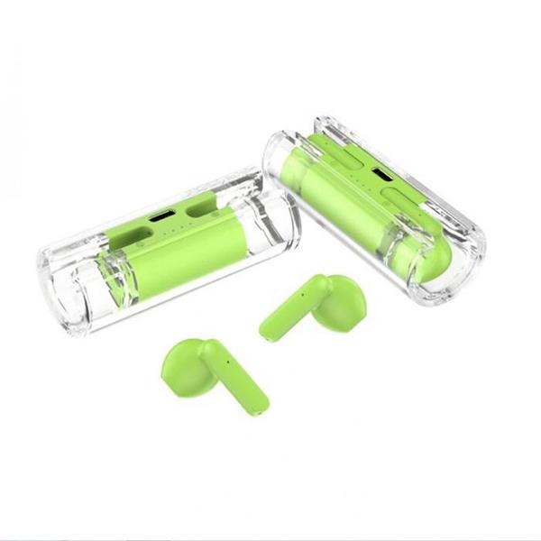 Chic Tube Design Wireless TWS Earbuds Headset: Lipstick Shape, Fashion Colors with Charging Case KIBW07 for Universal Cell Phone And Bluetooth Device - Green