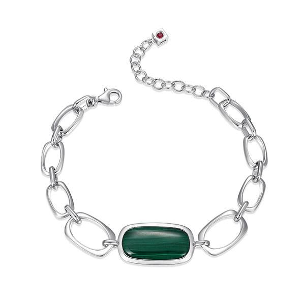 BR1LAPA3-W-6.5 Allure Malachite Emerald Cushion Link Bracelet Size 6.5