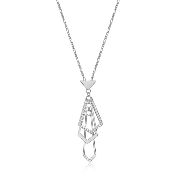 NR0LBZ40-W Art Deco Cubic Zirconia Geometric Necklace