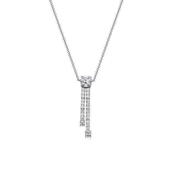 Diamondlite Cubic Zirconia 7mm Round Double Drop Necklace - Silver - Jewellery