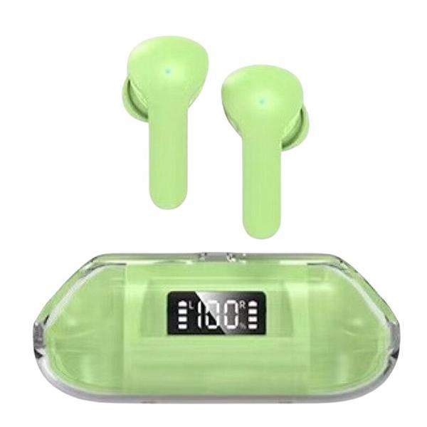 Crystal Clear Transparent In-Ear TWS Headphones Ultimate Sound and Advanced Real-Time Battery Display KIBW04 for Universal Cell Phone And Bluetooth Device - Green