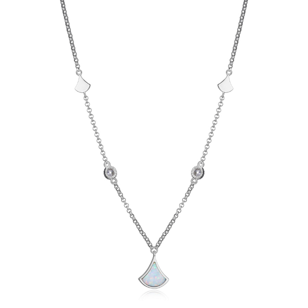 NR0LBJQ3-W Delta Triangular Created Opal and CZ Necklace