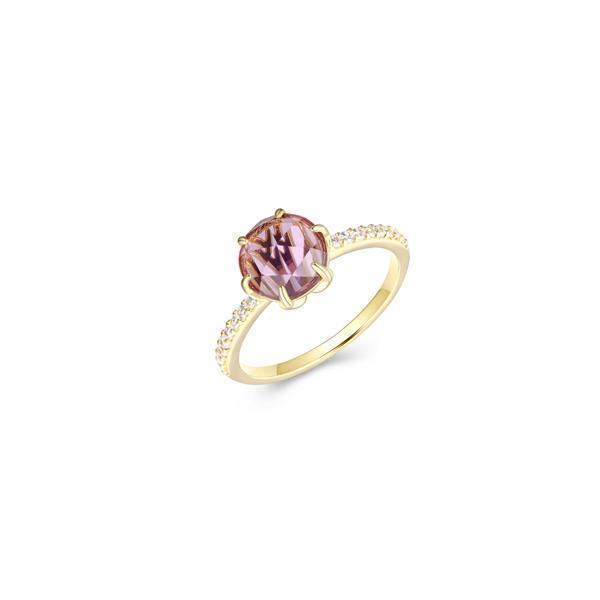 Fleur De Vie Diamondlite Cubic Zirconia and Amethyst Ring - Gold - Size 6