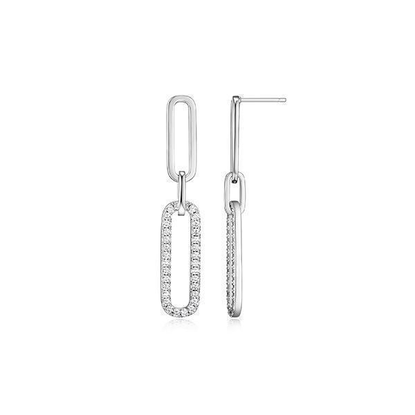 ER2Q0DK-W Sterling Silver "Paperclip" Link with Cubic Zirconia Earrings
