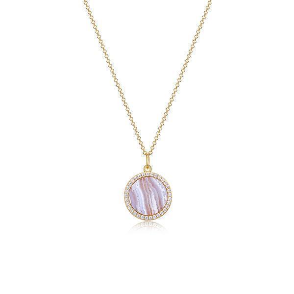 Fleur de Vie Collection Diamondlite Cubic Zirconia and Lace Agate Adjustable 13mm Round Locket Necklace - Gold