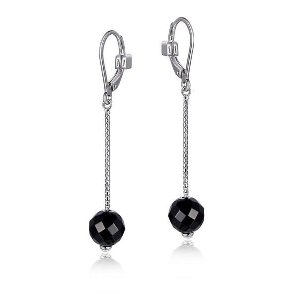 ER2LC5Z27-W Sterling Silver Genuine Black Agate Leverback Drop Earrings
