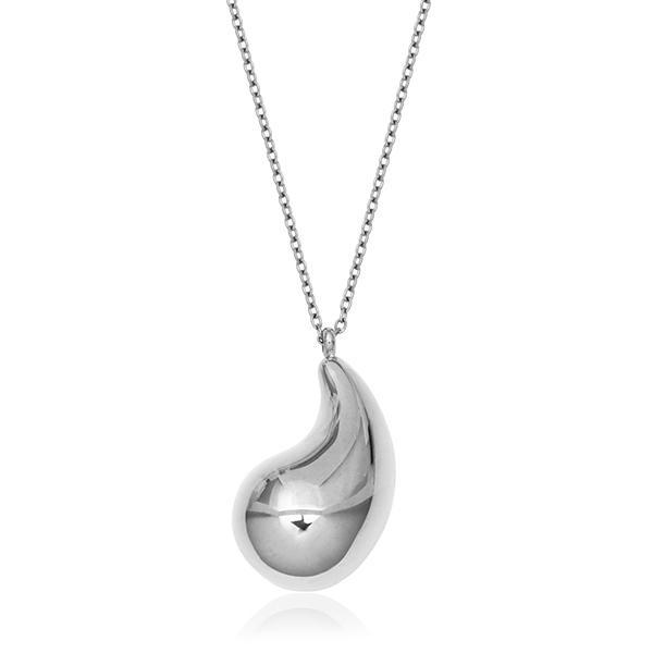 CJ STEELX High Polish Teardrop Pendant Necklace Size 18 - Silver